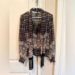 Guess Black and Cream Printed Blouse with Scarf